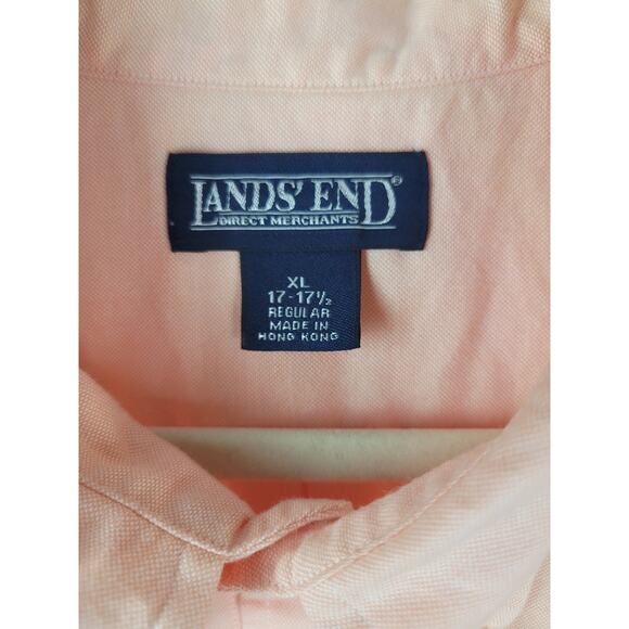 Lands End Men's Long Sleeve Cotton Peach Button Up Shirt Size XL 17-17.5 - Picture 4 of 9